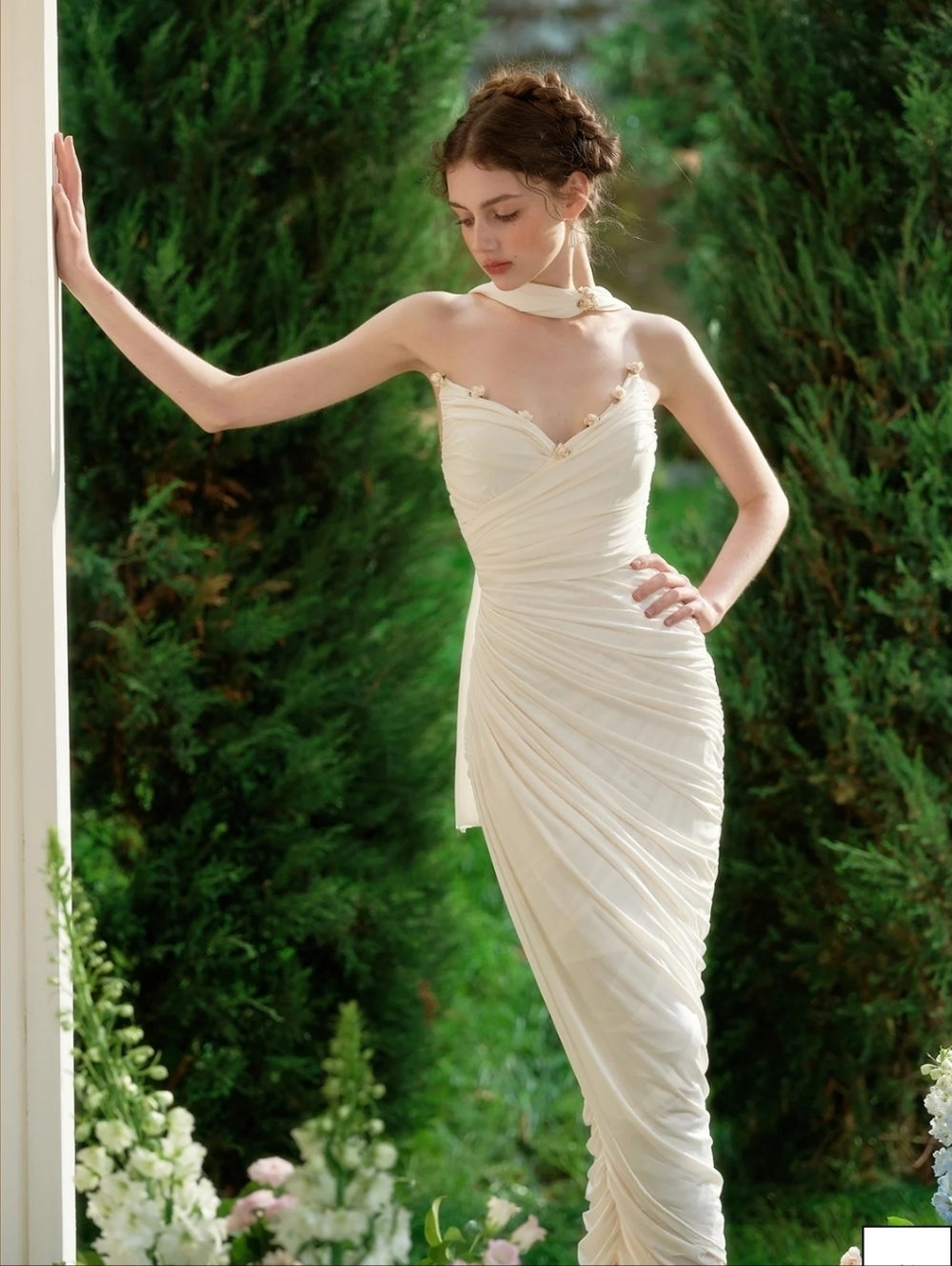 Strapless Cream Ruched Bridal Gown